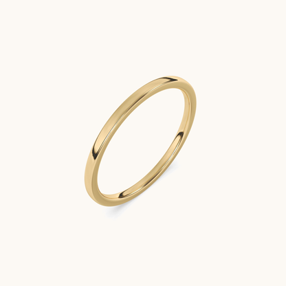 Slim 1.5mm Signature Band in 18k yellow gold, angled upright view