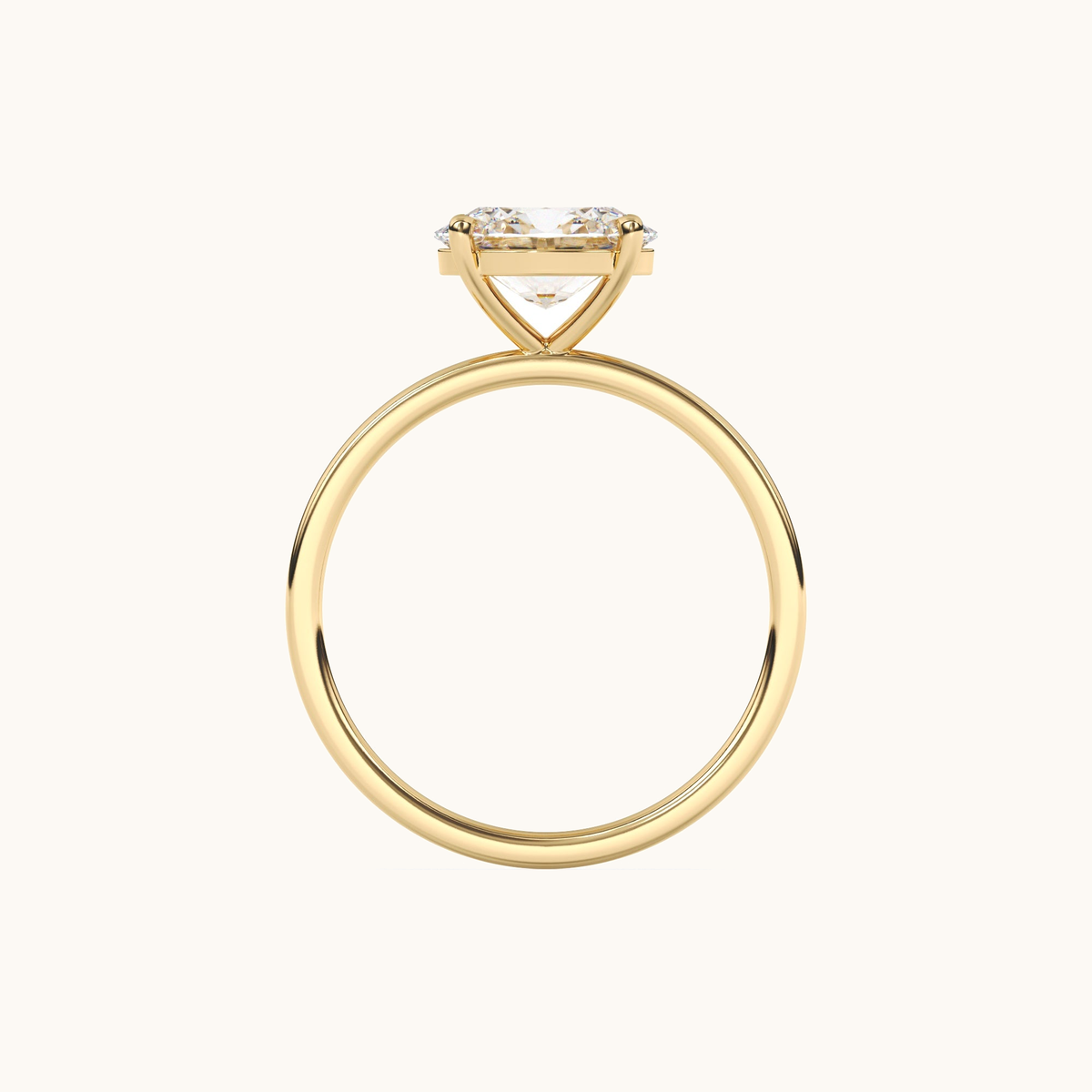 East-to-west oval lab-grown diamond solitaire ring in yellow gold, overhead view