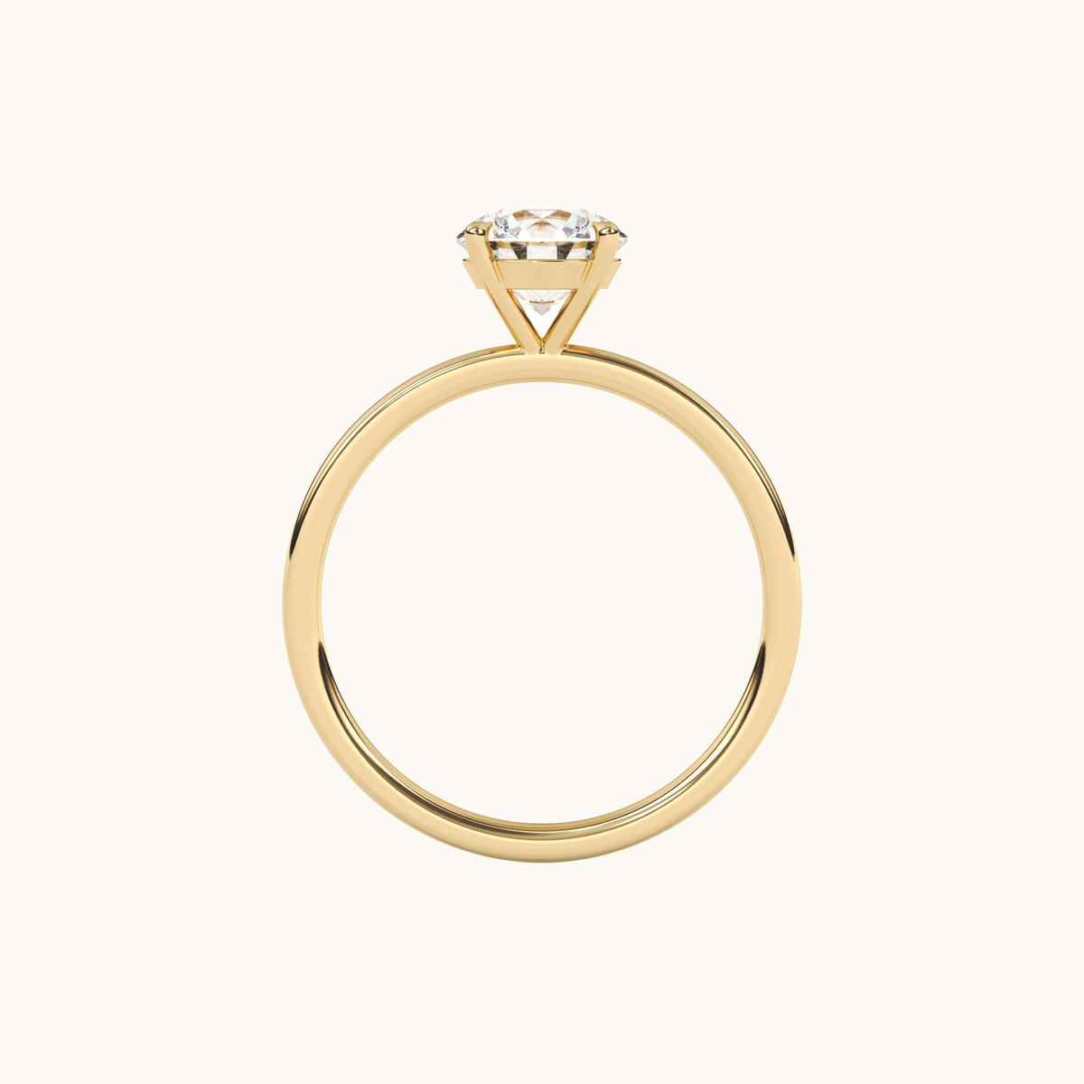 Round brilliant lab-grown diamond solitaire ring in yellow gold, overhead view