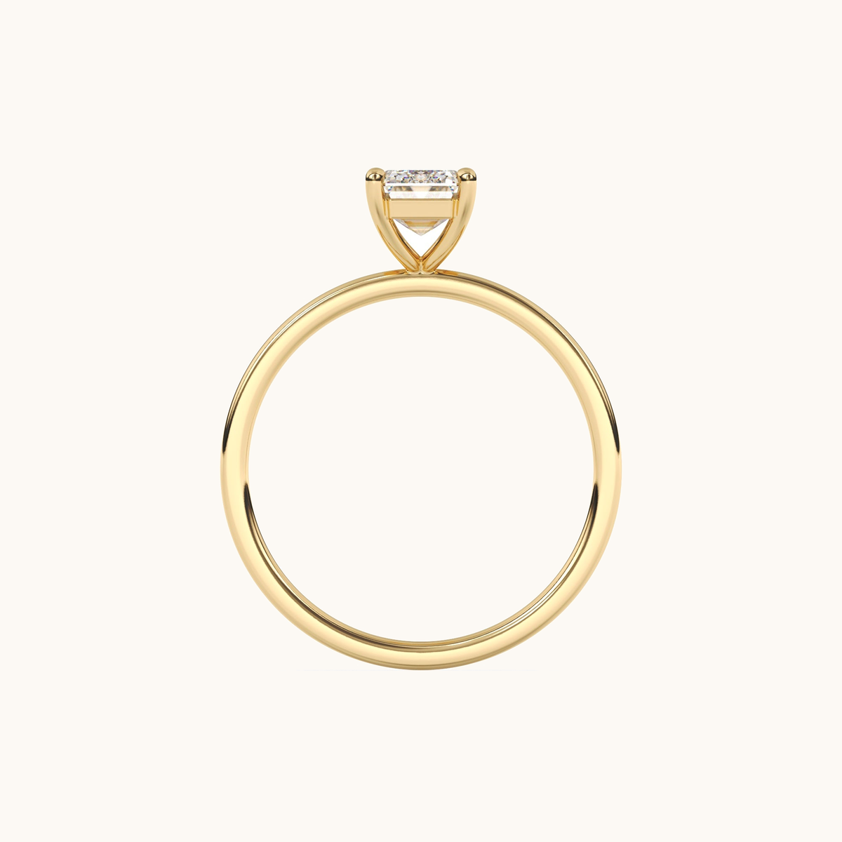 Emerald-cut lab-grown diamond solitaire ring in yellow gold, overhead view