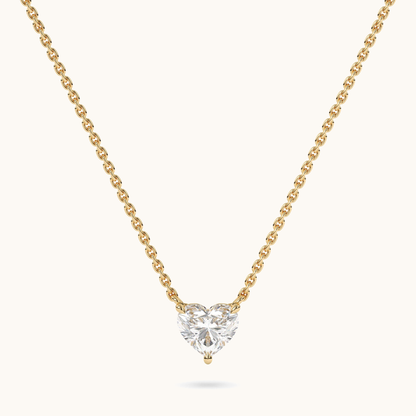 Heart-shaped lab-grown diamond pendant on a yellow-gold chain, full front view