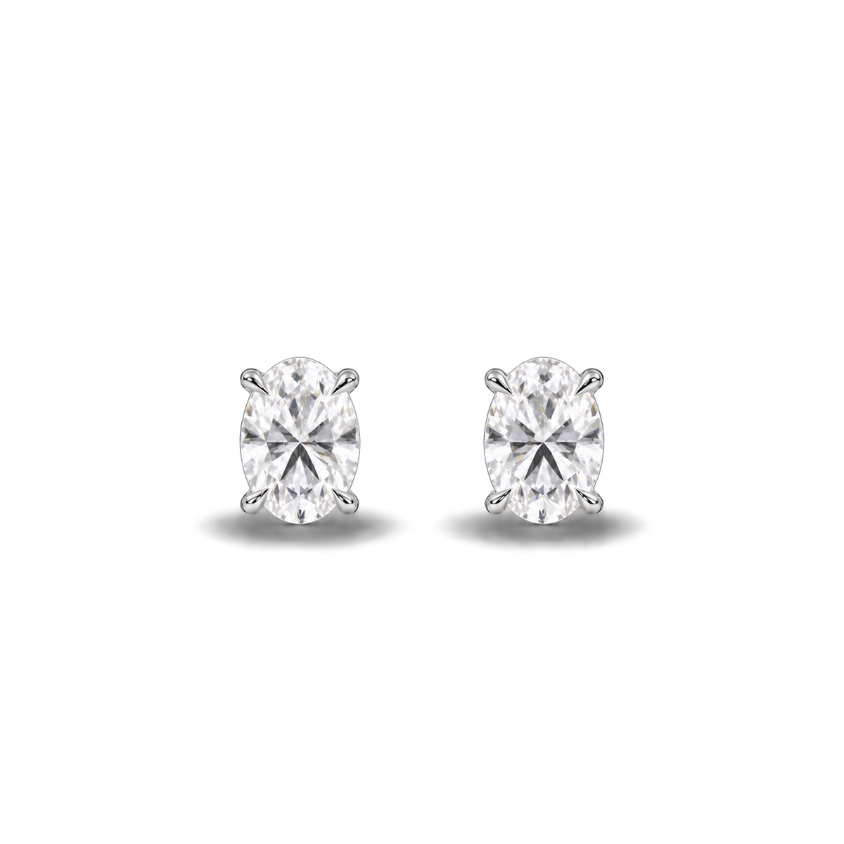 Oval diamond earrings, 1ct total pair weight, white-metal, front; RB setting style