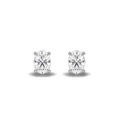 Oval diamond earrings, 1ct total pair weight, white-metal, front; RB setting style