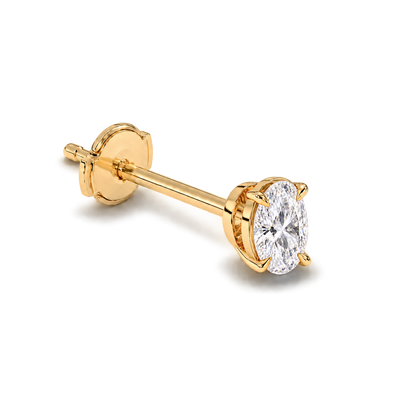 Oval diamond earrings, 1ct total pair weight, yellow-gold, Alpha back; RB setting style