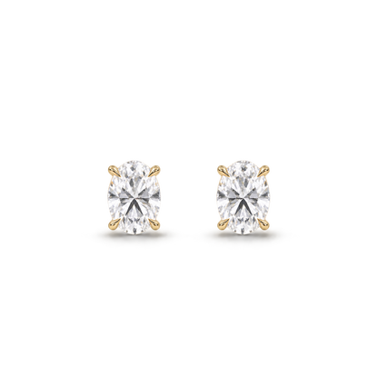Oval diamond earrings, 1ct total pair weight, yellow-gold, front; RB setting style