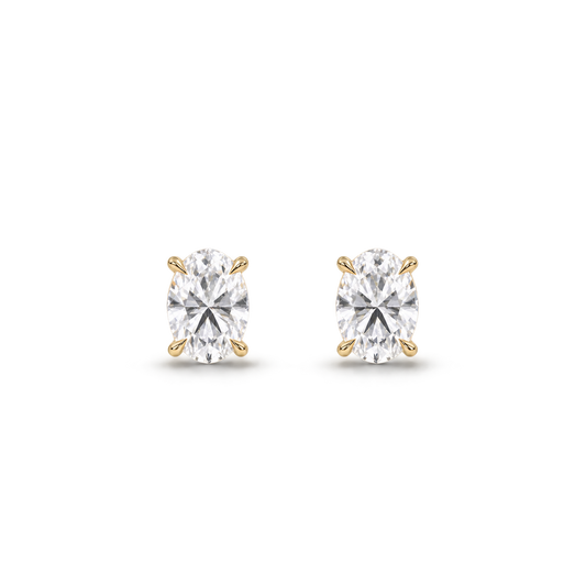 Oval diamond earrings, 1ct total pair weight, yellow-gold, front; RB setting style