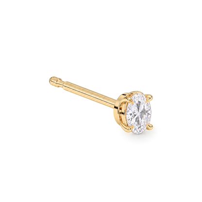 Oval diamond earrings, 1ct total pair weight, yellow-gold, three-quarter setting, RB setting style