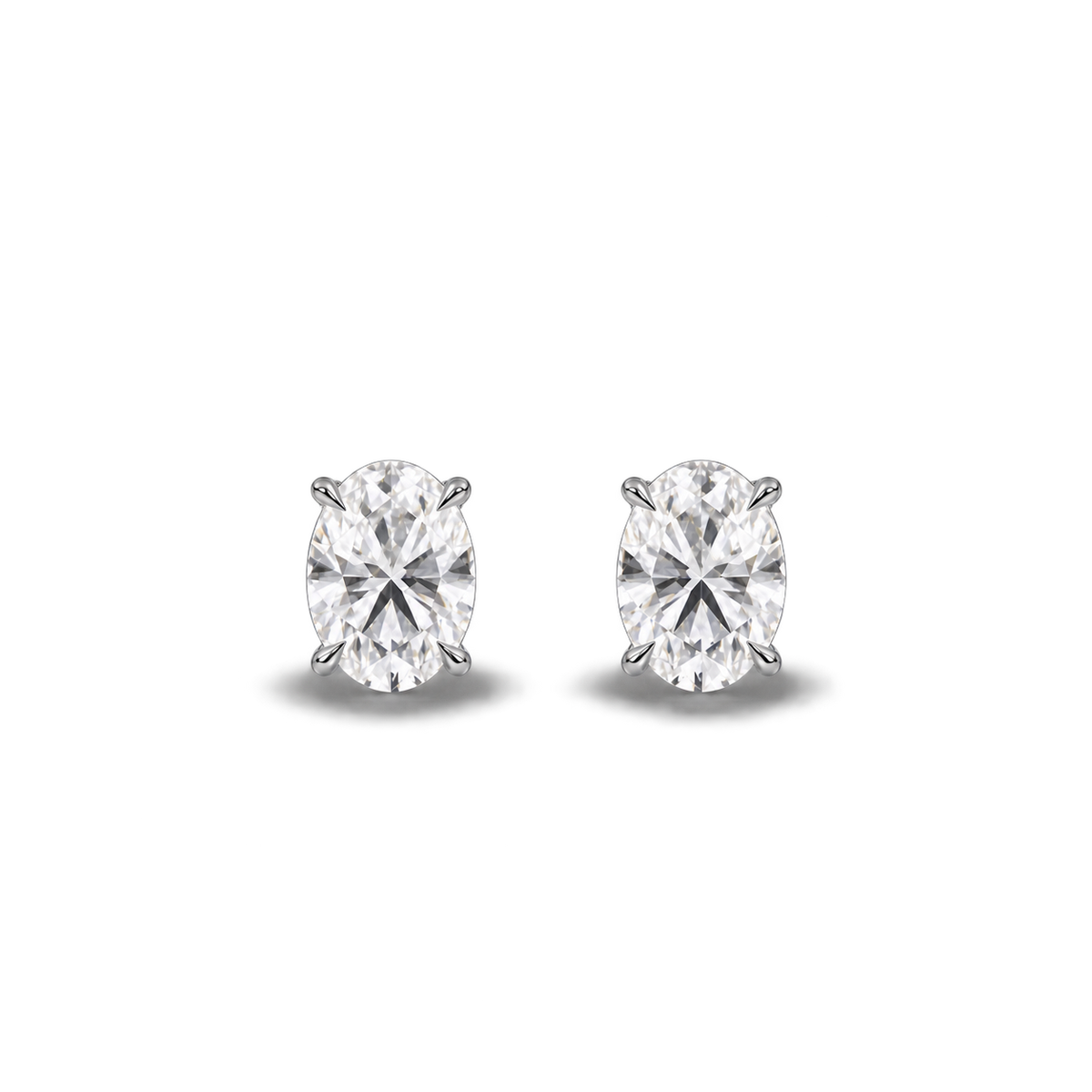 Oval diamond earrings, 1.5ct total pair weight, white-metal, front; RB setting style