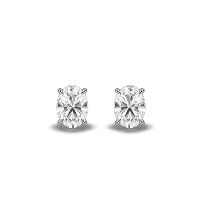 Oval diamond earrings, 1.5ct total pair weight, white-metal, front; RB setting style