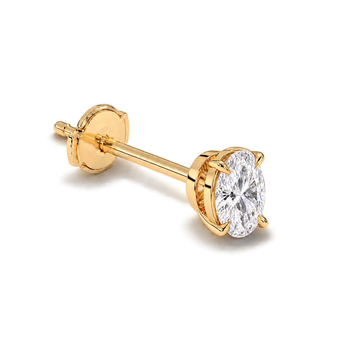 Oval diamond earrings, 1.5ct total pair weight, yellow-gold, Alpha back; RB setting style