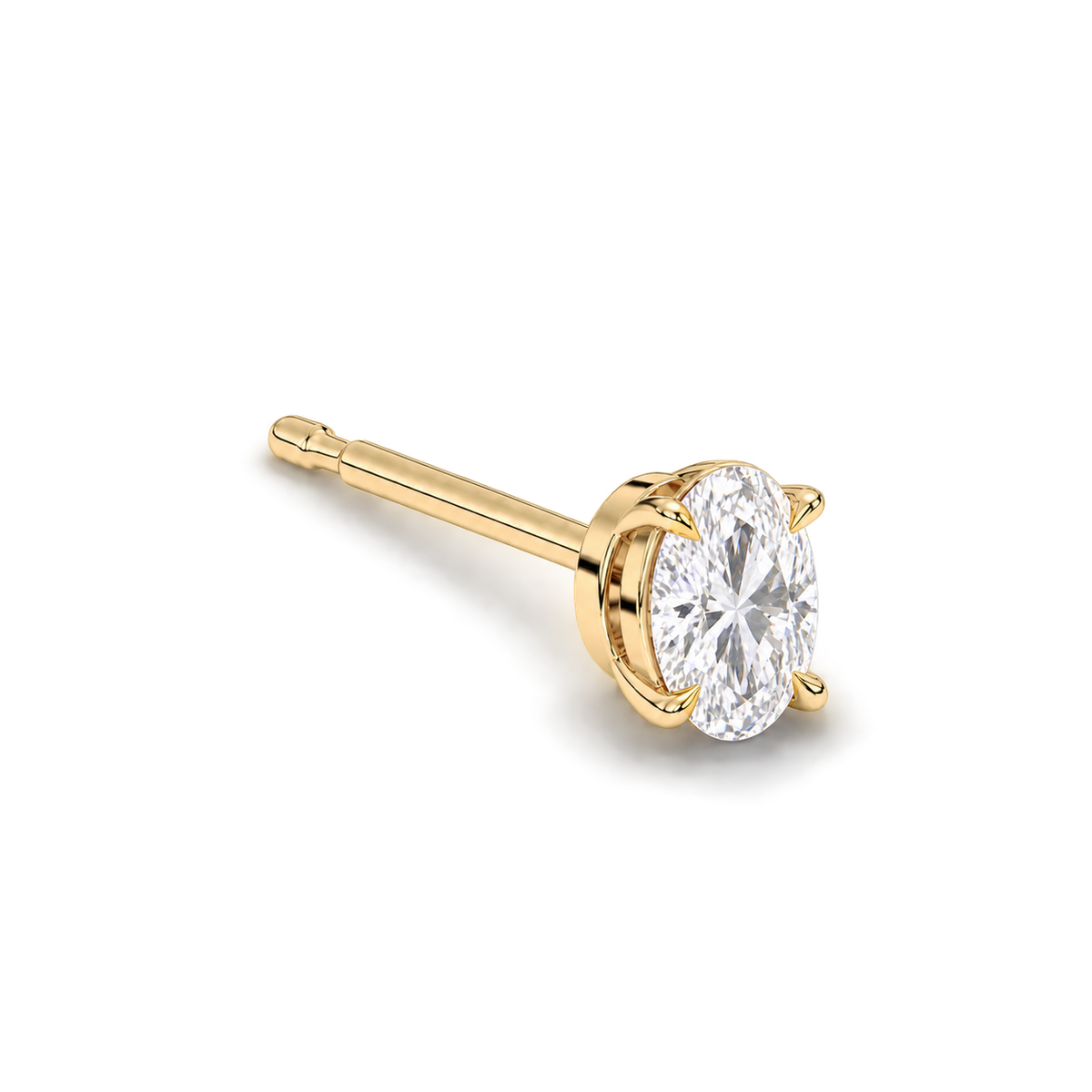 Oval diamond earrings, 1.5ct total pair weight, yellow-gold, three-quarter; RB setting style