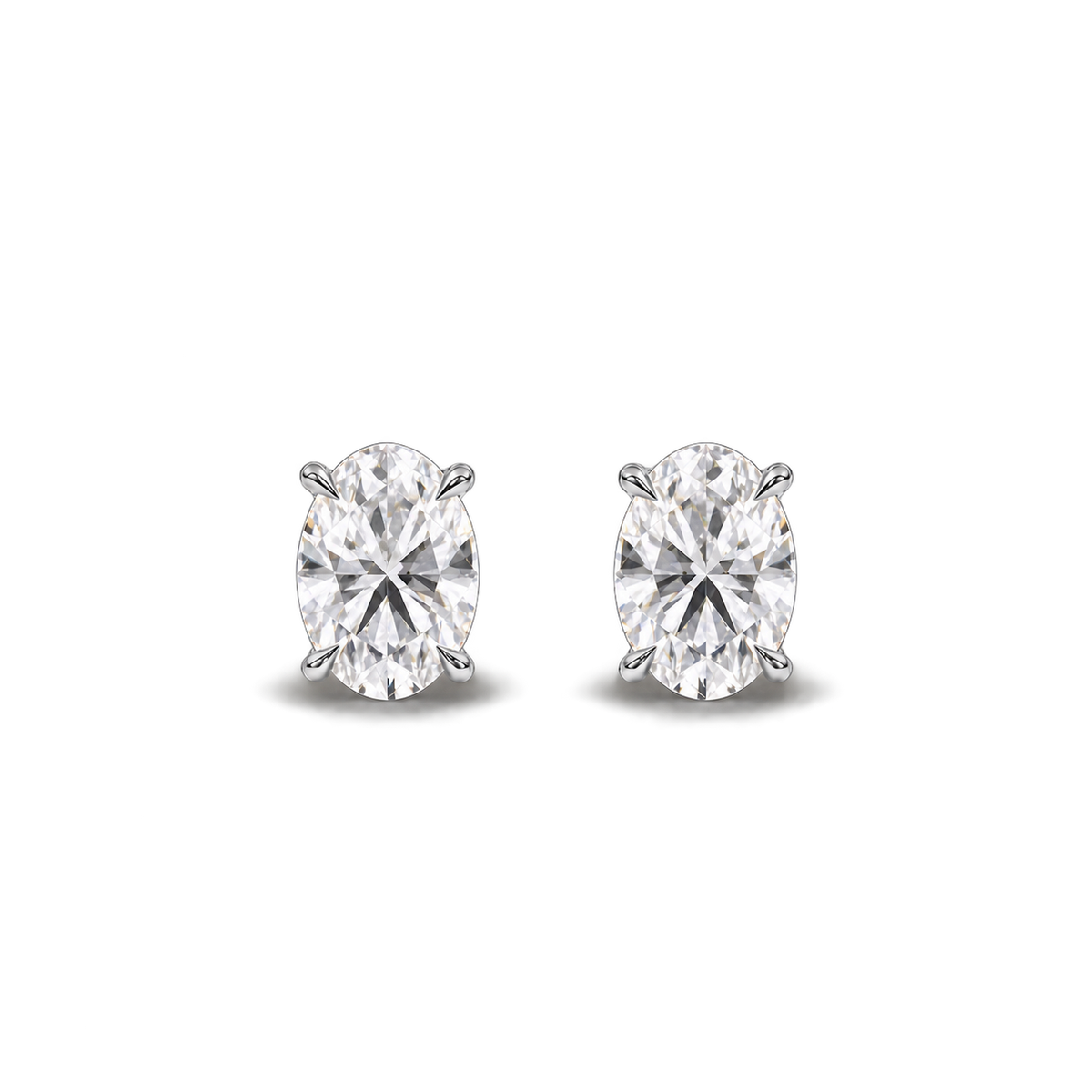 Oval diamond earrings, 2ct total pair weight, white-metal, front; RB setting style