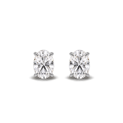 Oval diamond earrings, 2ct total pair weight, white-metal, front; RB setting style