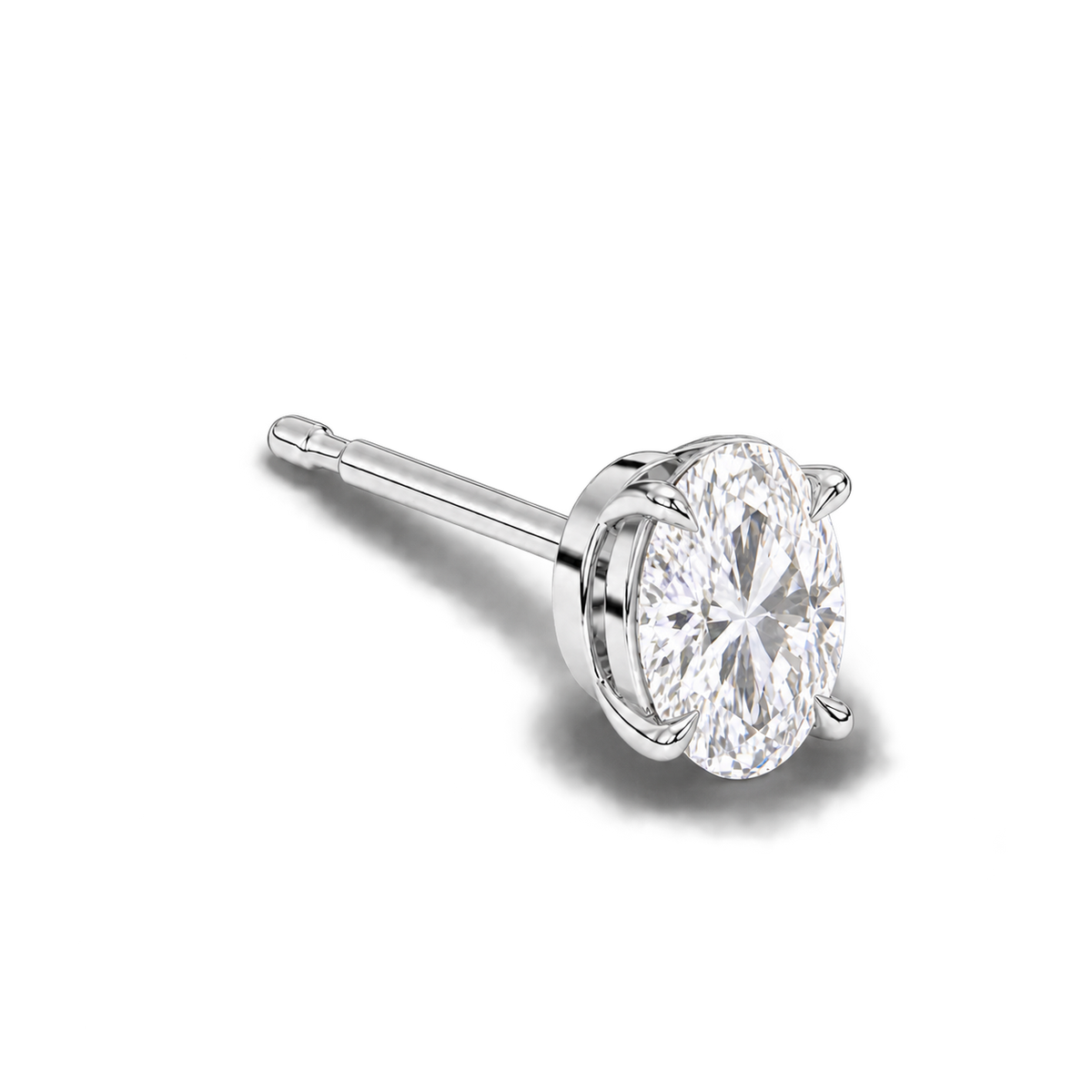 Oval diamond earrings, 2ct total pair weight, white-metal, three-quarter; RB setting style