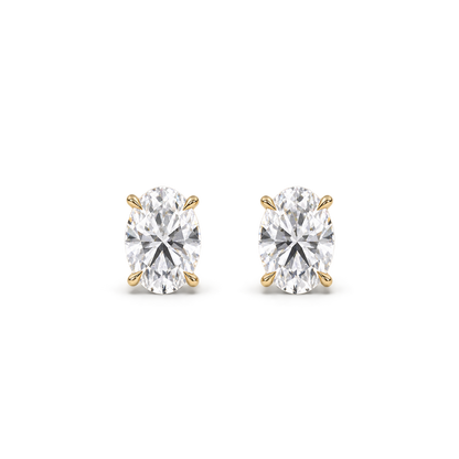 Oval diamond earrings, 2ct total pair weight, yellow gold, front view
