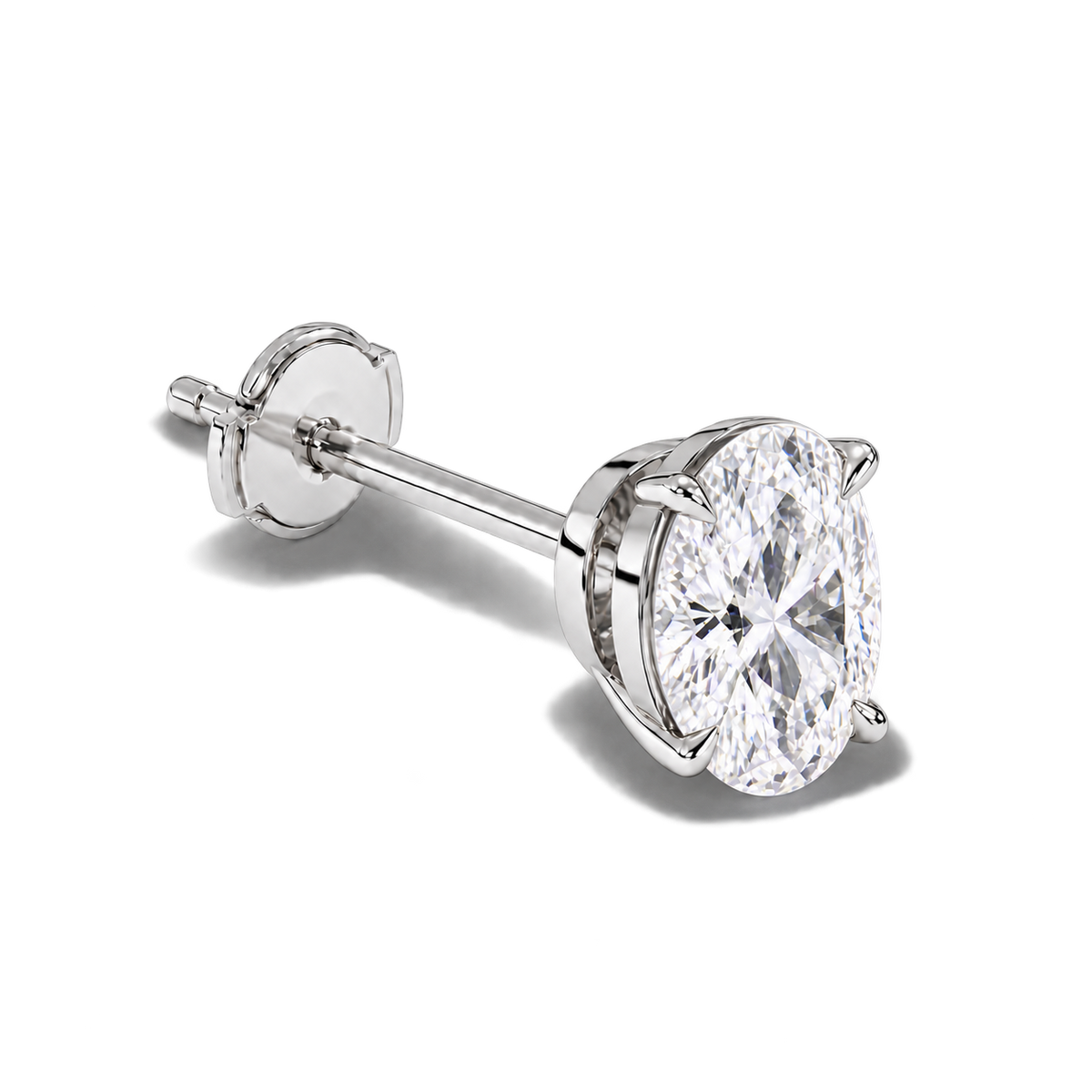 Oval diamond earrings, 3ct total pair weight, white-metal, Alpha back; RB setting style