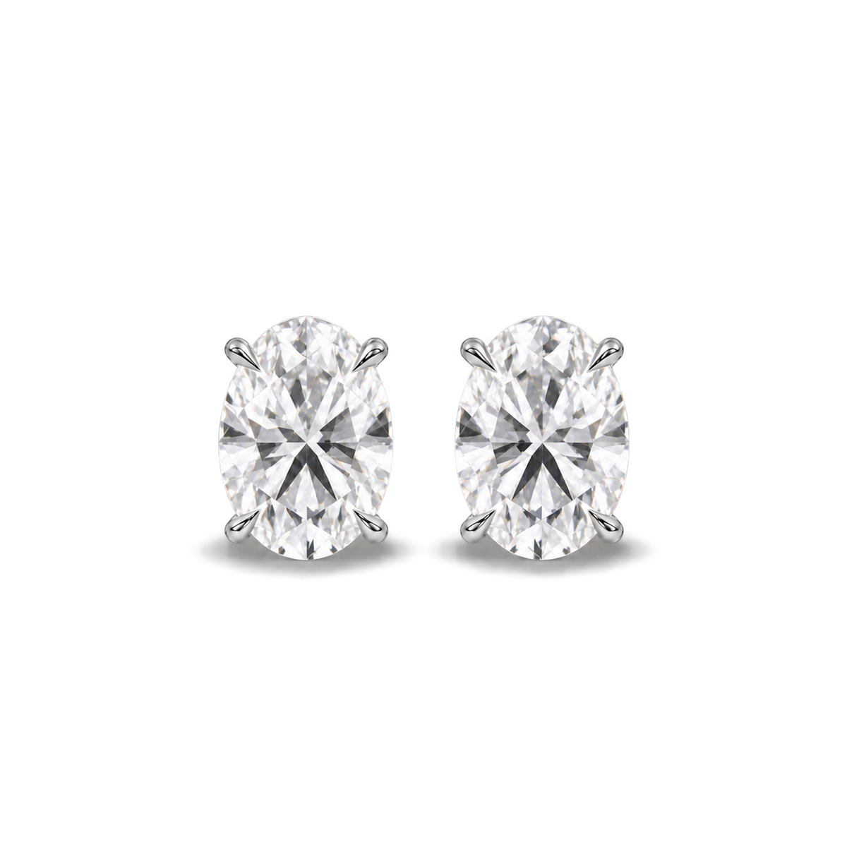 Oval diamond earrings, 3ct total pair weight, white-metal, front; RB setting style