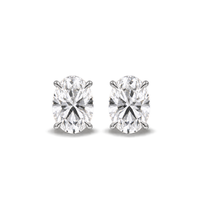 Oval diamond earrings, 3ct total pair weight, white-metal, front; RB setting style