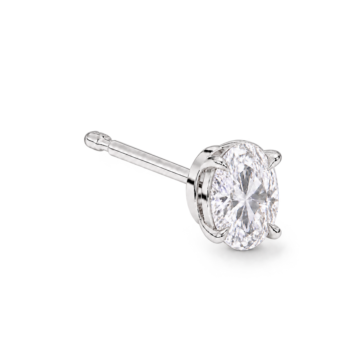 Oval diamond earrings, 3ct total pair weight, white-metal, three-quarter setting, RB setting style