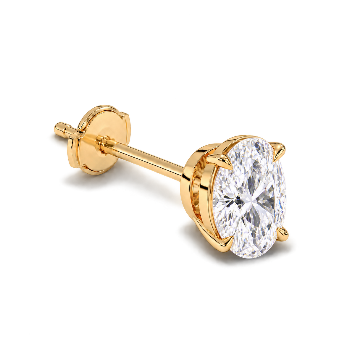 Oval diamond earrings, 3ct total pair weight, yellow-gold, Alpha back; RB setting style