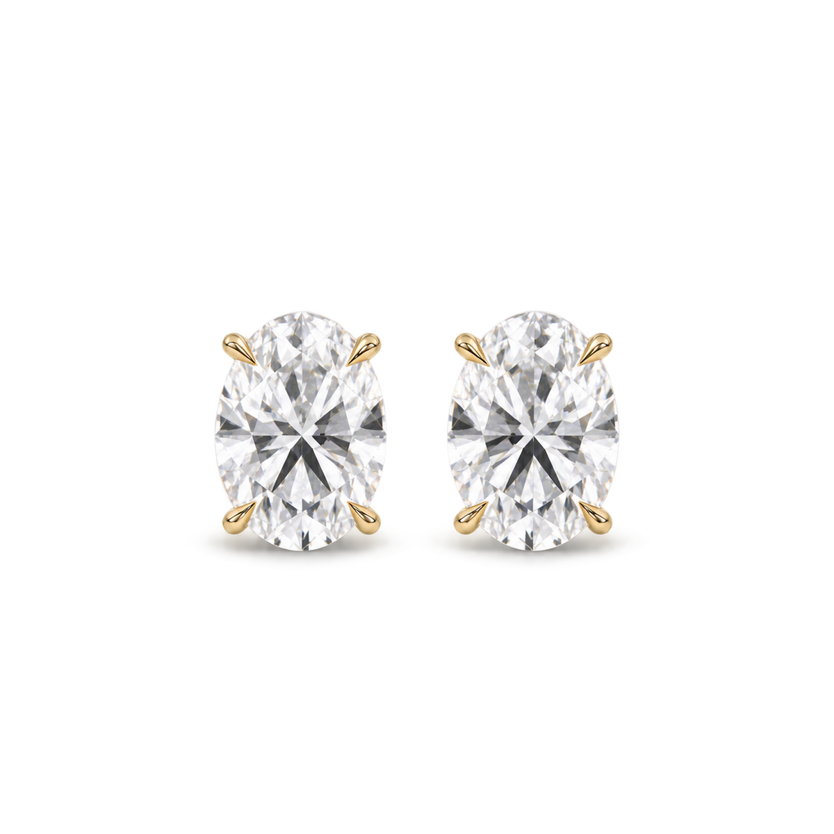 Oval diamond earrings, 3ct total pair weight, yellow-gold, front; RB setting style