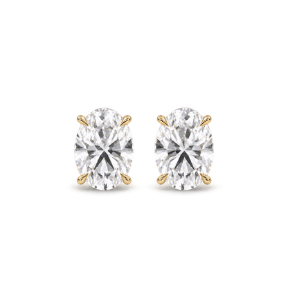 Oval diamond earrings, 3ct total pair weight, yellow-gold, front; RB setting style