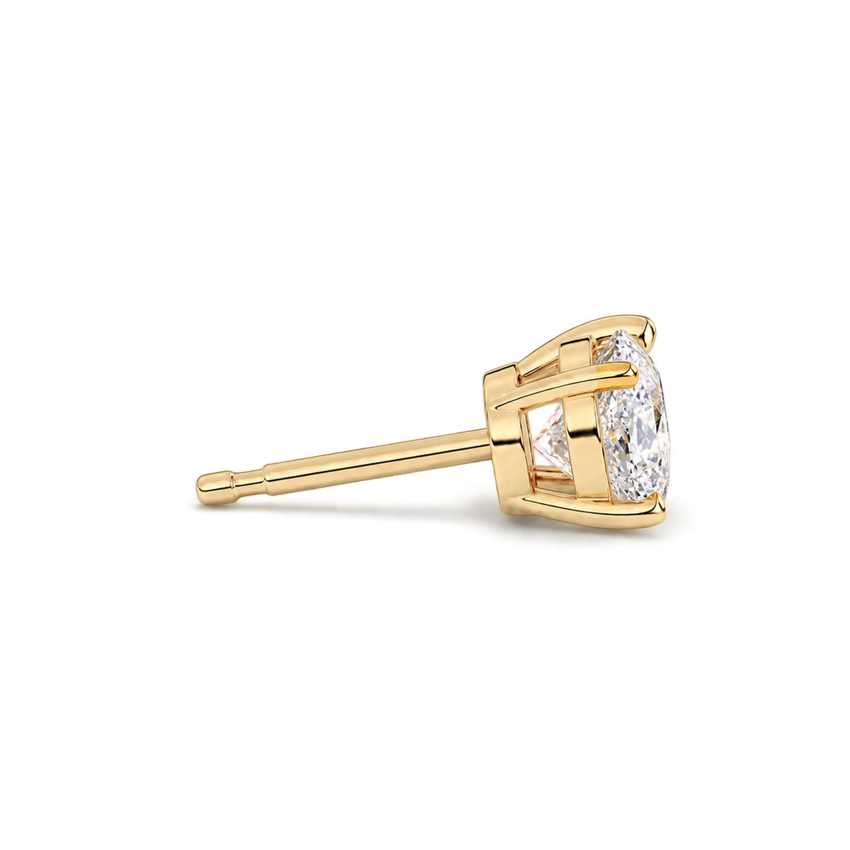Oval diamond earrings, 3ct total pair weight, yellow-gold, side; RB setting style