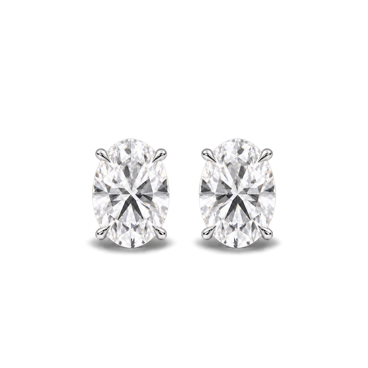 Oval diamond earrings, 4ct total pair weight, white-metal, front; RB setting style
