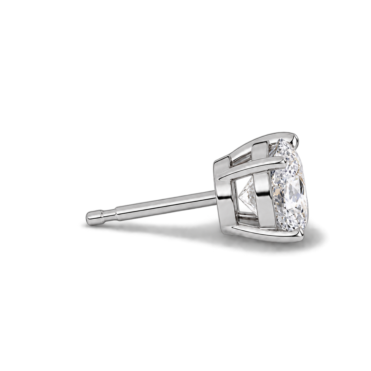 Oval diamond earrings, 4ct total pair weight, white metal, side profile, RB setting style