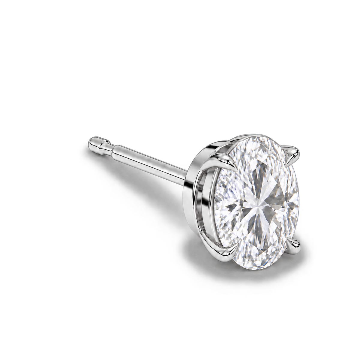 Oval diamond earrings, 4ct total pair weight, white-metal, three-quarter; RB setting style