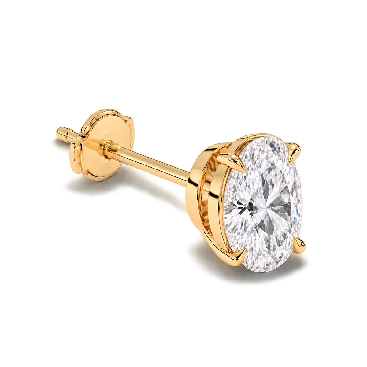 Oval diamond earrings, 4ct total pair weight, yellow-gold, Alpha back; RB setting style