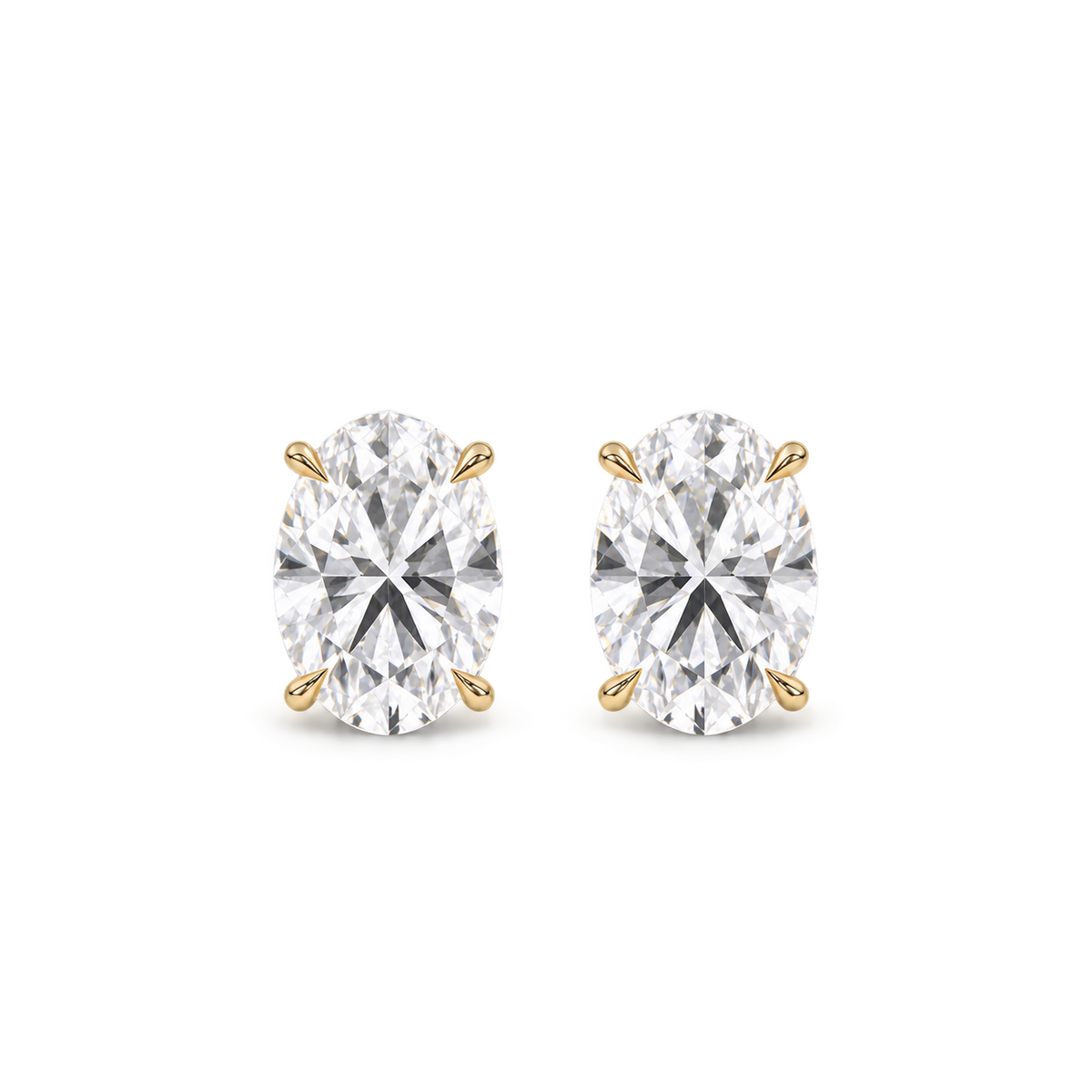 Oval diamond earrings, 4ct total pair weight, yellow-gold, front; RB setting style