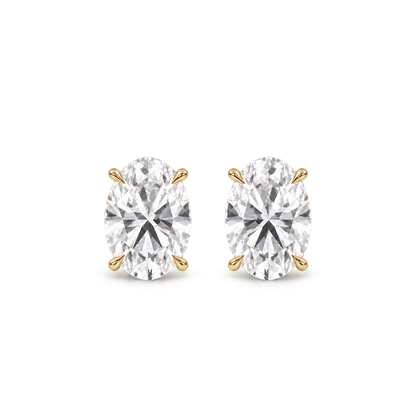 Oval diamond earrings, 4ct total pair weight, yellow-gold, front; RB setting style