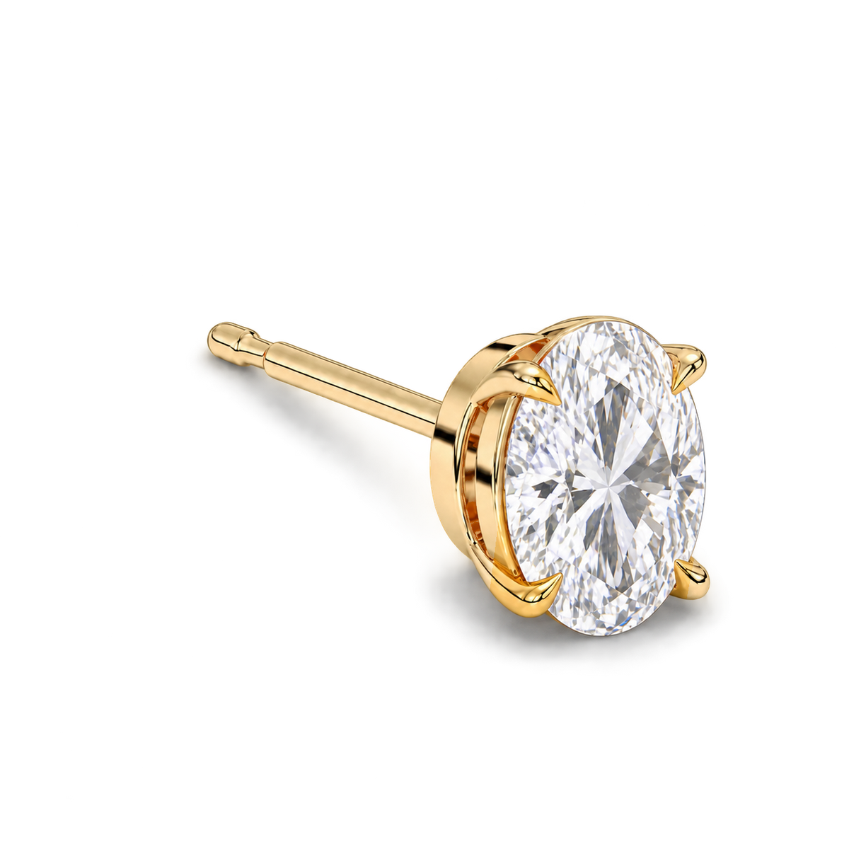 Oval diamond earrings, 4ct total pair weight, yellow-gold, three-quarter; RB setting style