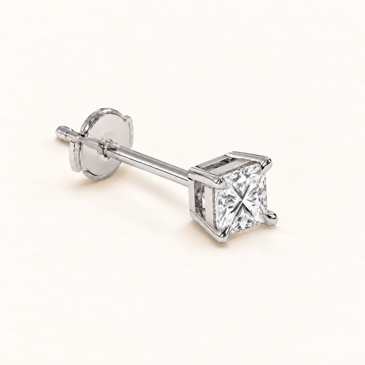Princess-cut diamond stud earrings, 1 total carat weight, platinum — alpha-back