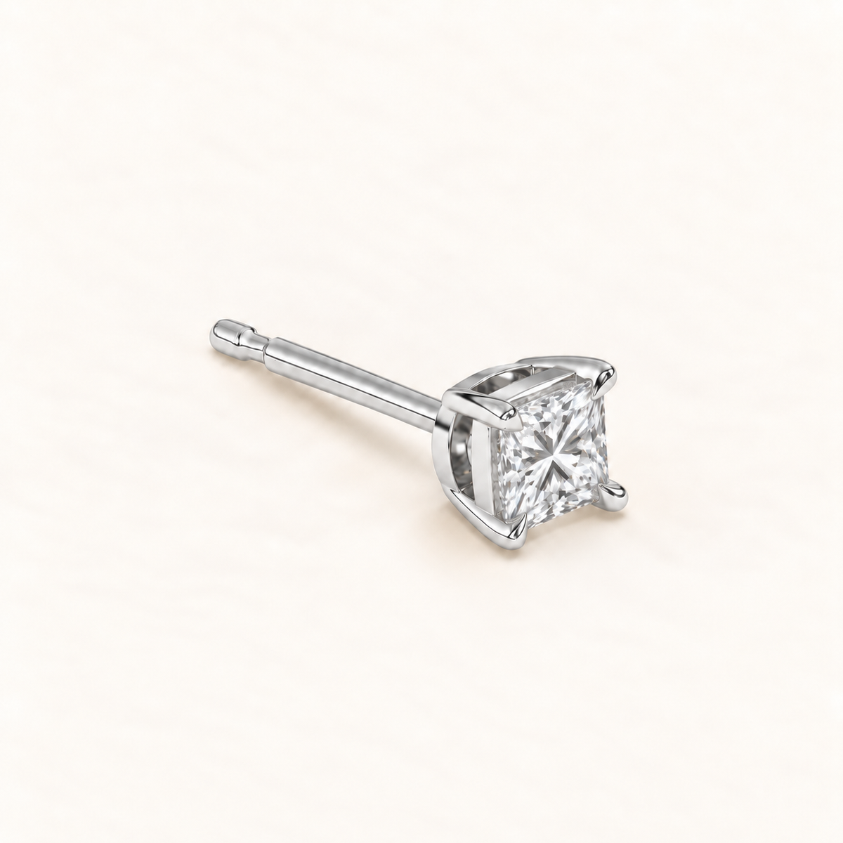 Princess cut diamond earrings, 1 total carat weight, platinum, three quarter view