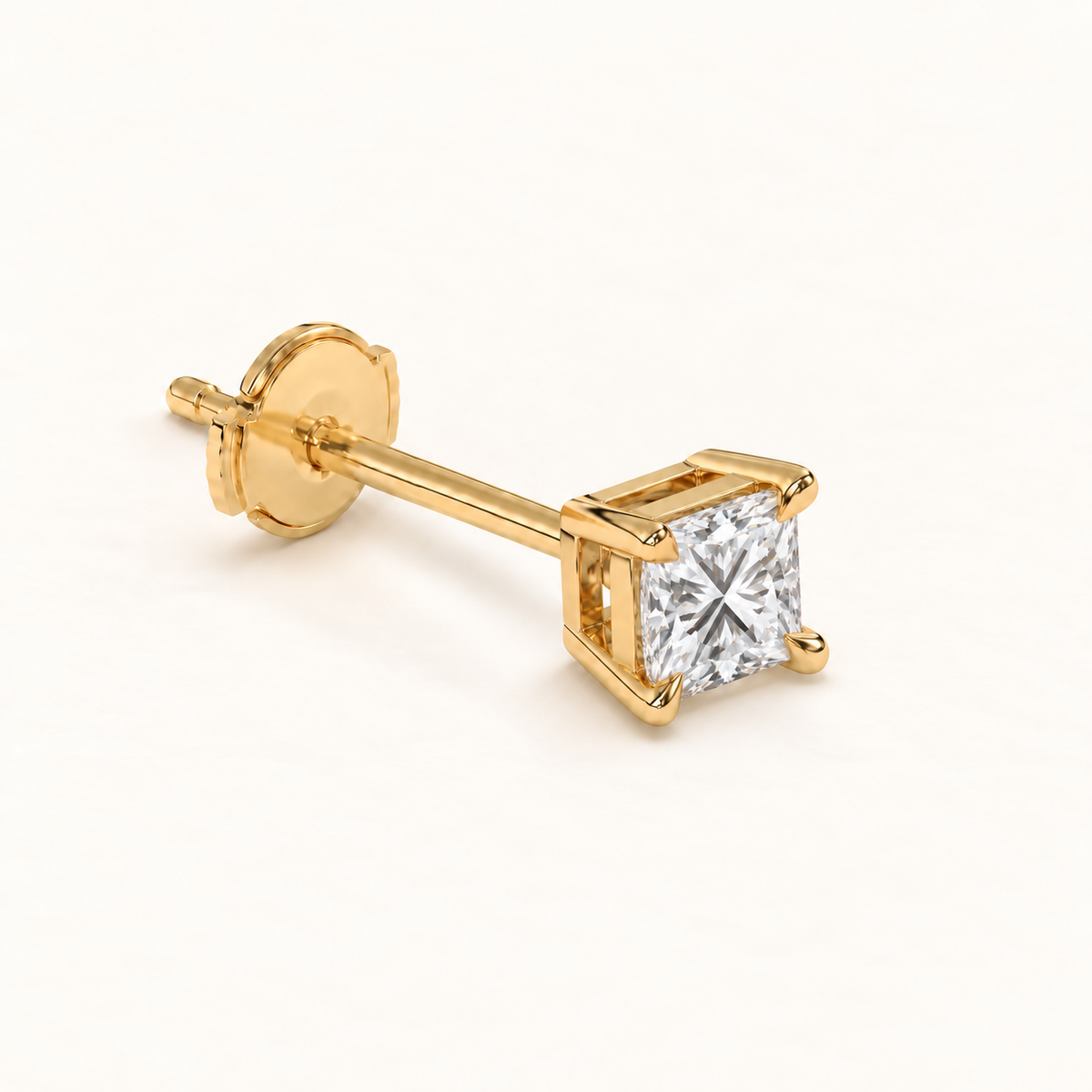 Princess diamond earrings, 1ct total pair weight, yellow gold, view 5