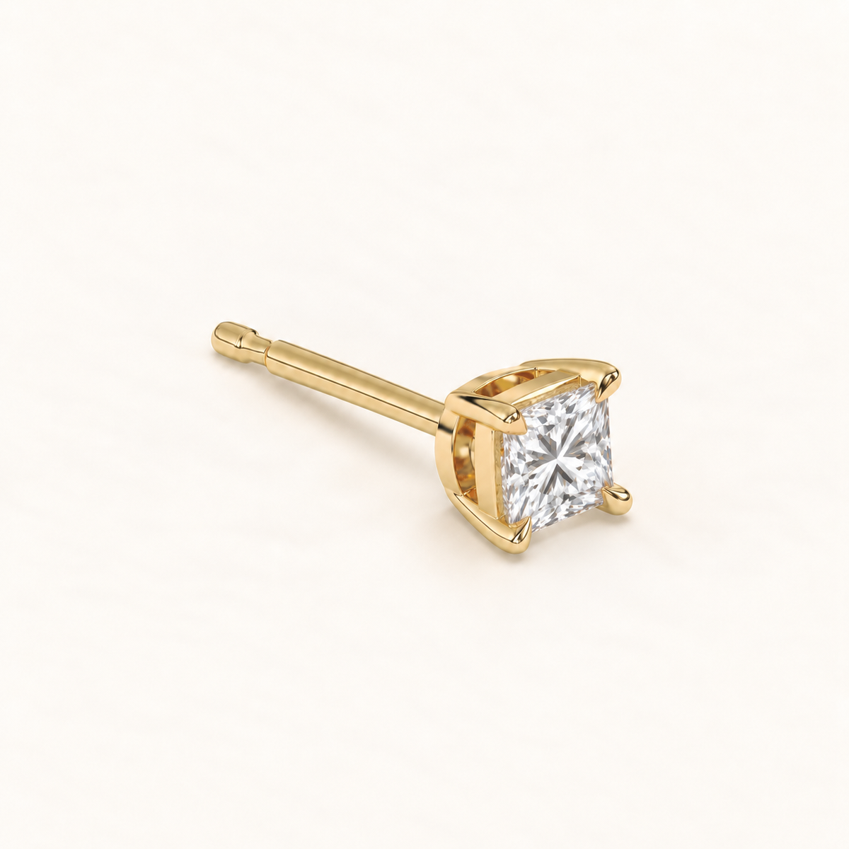 Princess diamond earrings, 1ct total pair weight, yellow gold, view 3