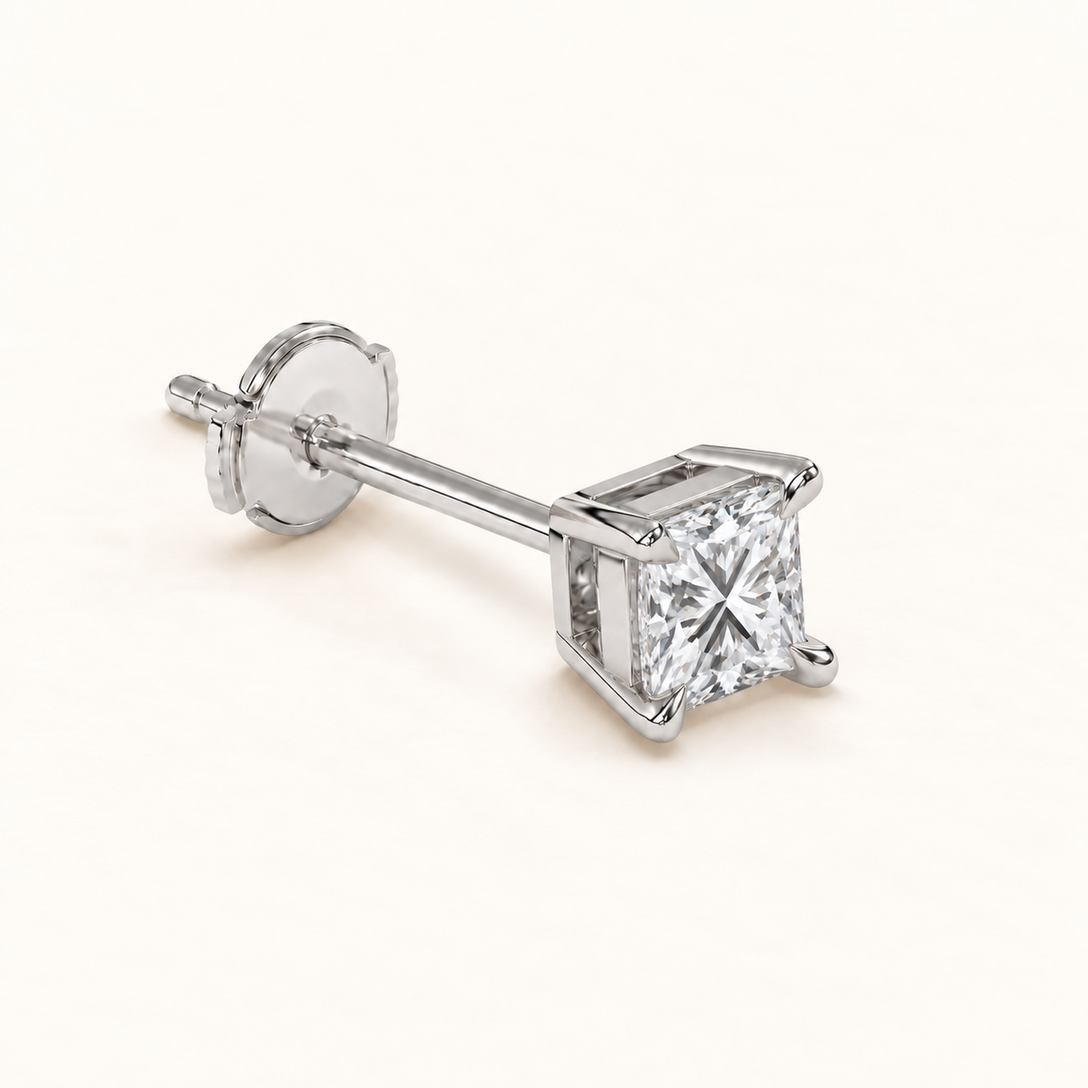 Princess-cut diamond stud earrings, 1.5 total carat weight, platinum — alpha-back