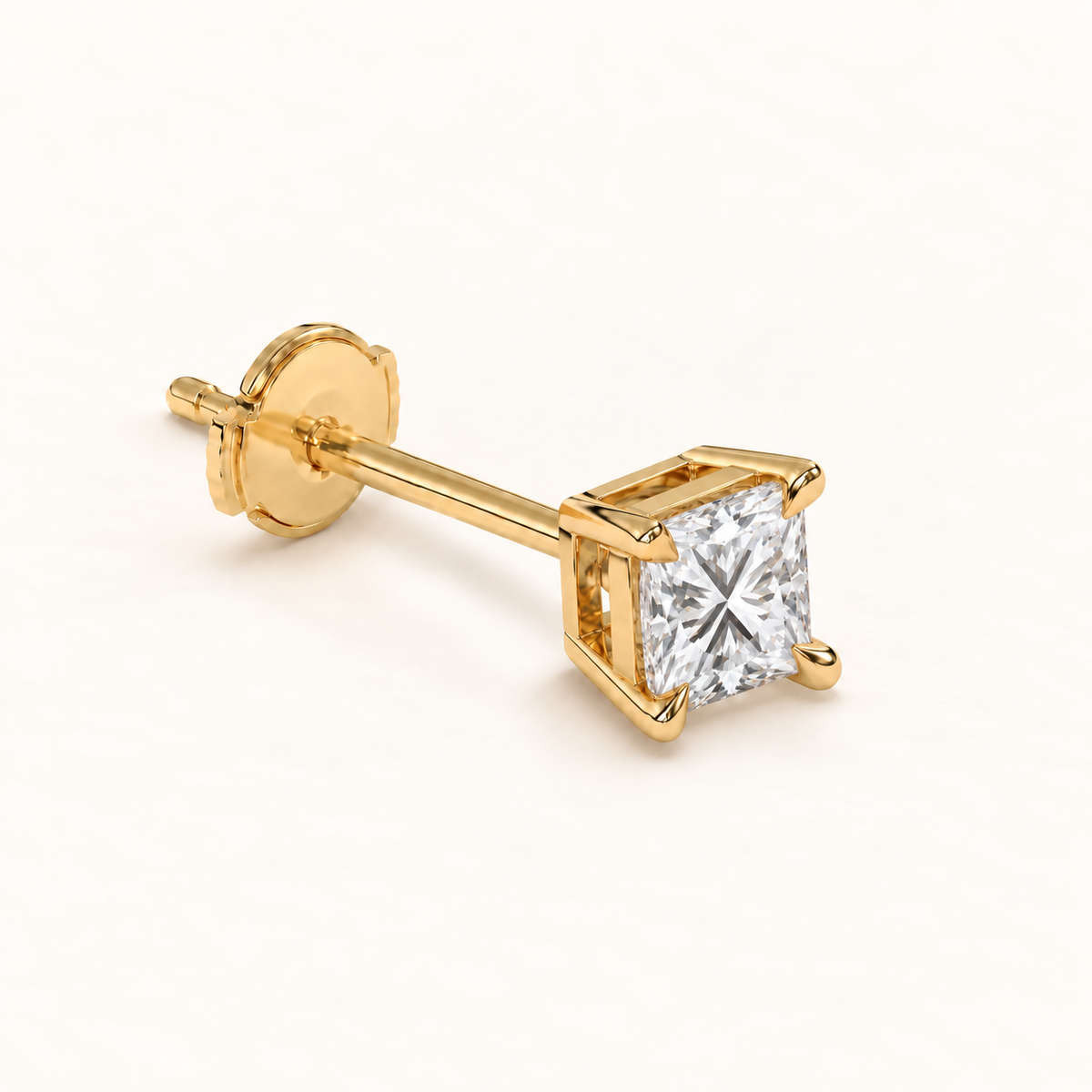 Princess diamond earrings, 1.5ct total pair weight, yellow gold, view 5