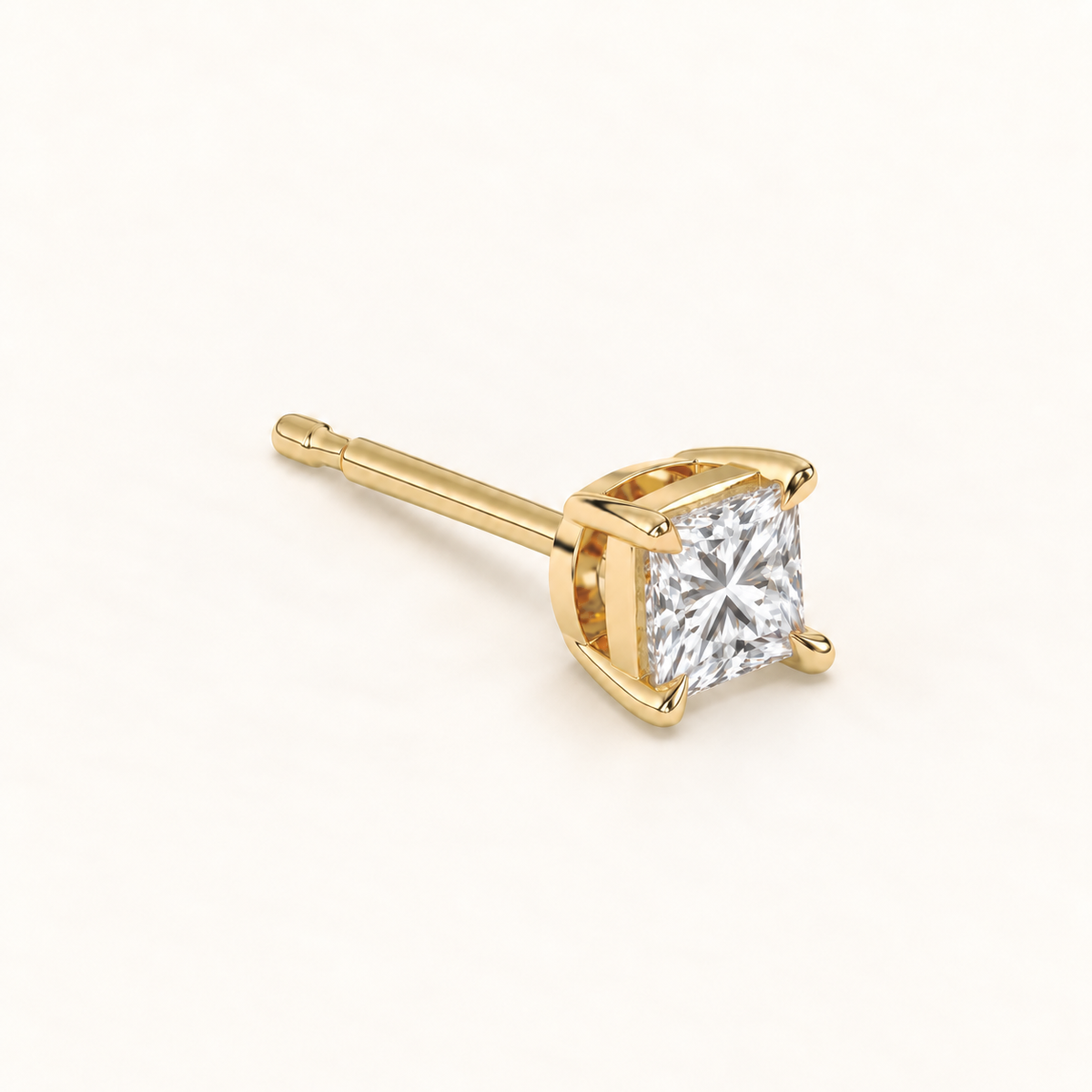 Princess diamond earrings, 1.5ct total pair weight, yellow gold, view 3