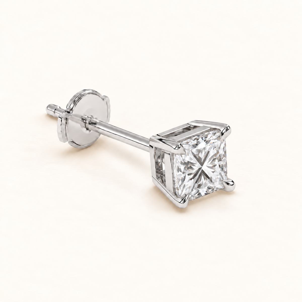 Princess-cut diamond stud earrings, 2 total carat weight, platinum — alpha-back