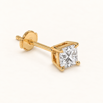 Princess-cut diamond stud earrings, 2 total carat weight, 14k yellow gold — alpha-back