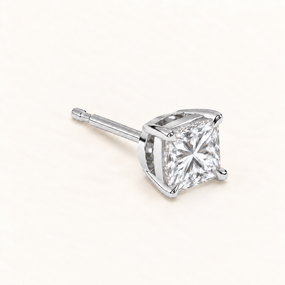 Princess cut diamond earrings, 3 total carat weight, platinum, three quarter view