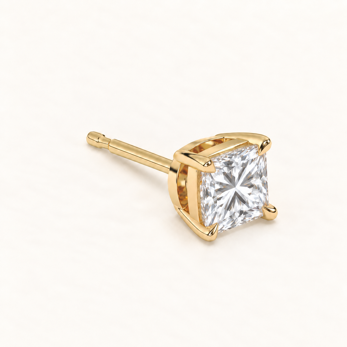 Princess diamond earrings, 3ct total pair weight, yellow gold, view 3
