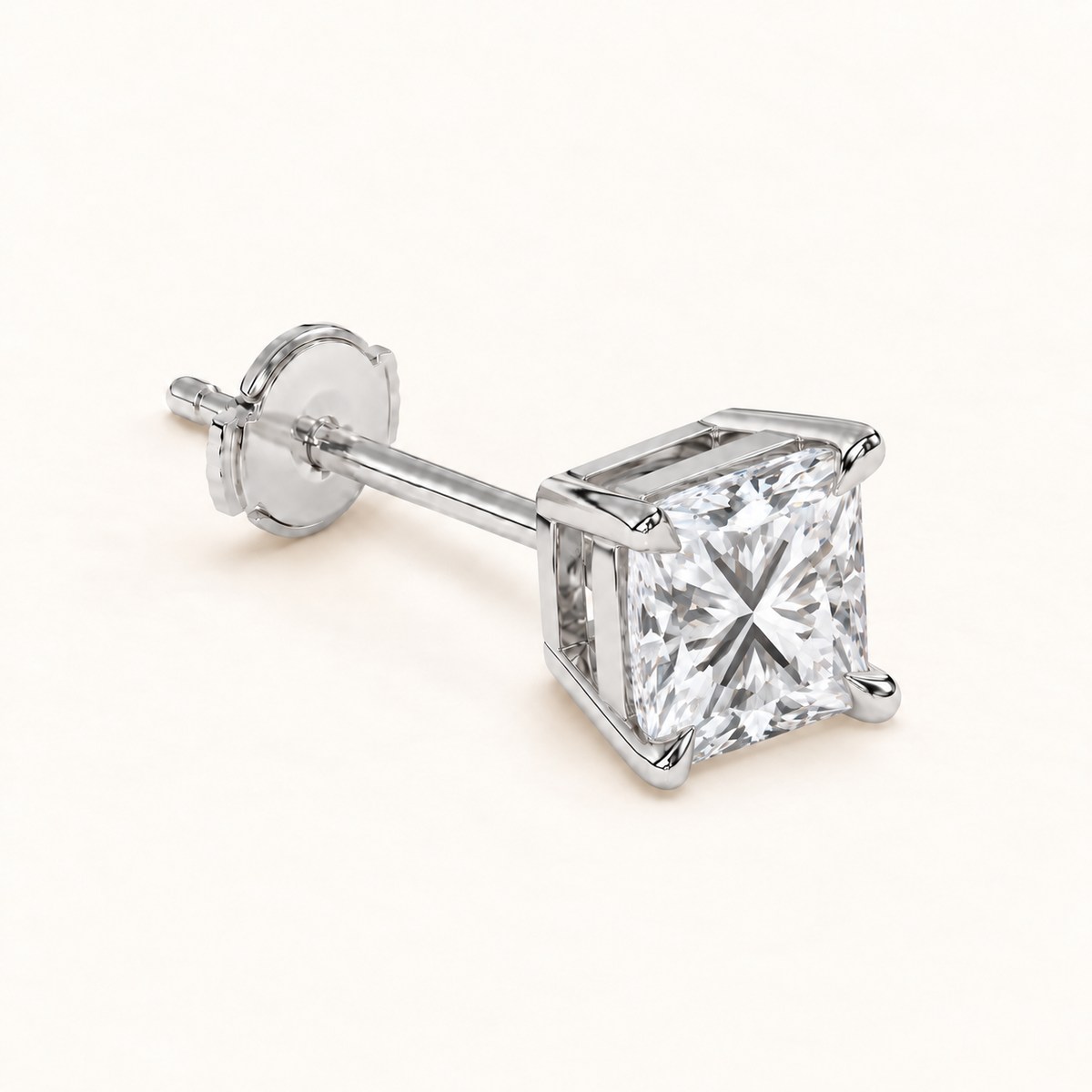 Princess-cut diamond stud earrings, 4 total carat weight, platinum — alpha-back