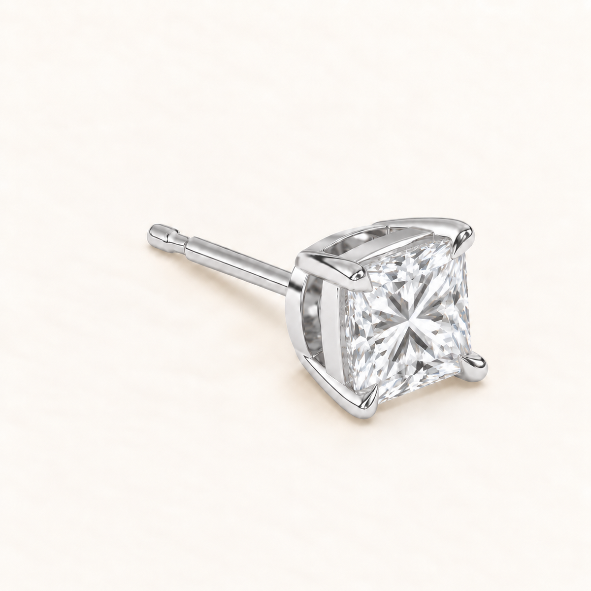Princess cut diamond earrings, 4 total carat weight, platinum, three quarter view