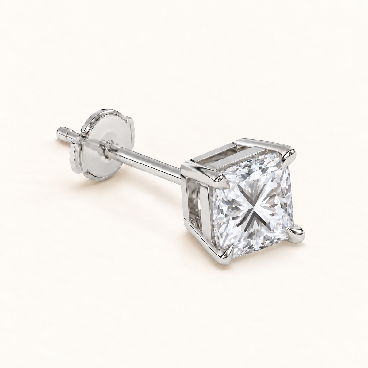 Princess-cut diamond stud earrings, 4 total carat weight, white gold — alpha-back