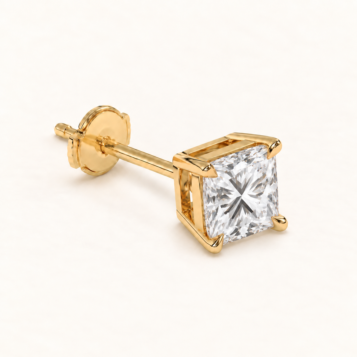 Princess diamond earrings, 4ct total pair weight, yellow gold, view 5
