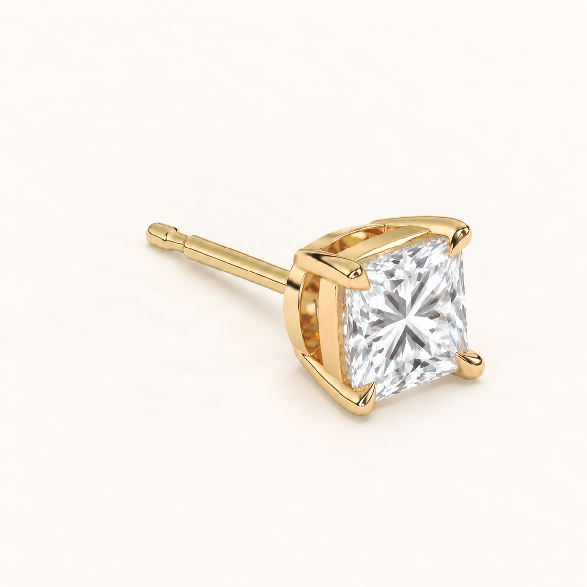 Princess diamond earrings, 4ct total pair weight, yellow gold, view 3